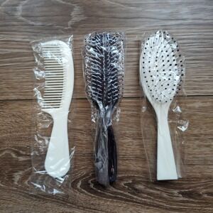 Vtg Estee Lauder Mini 7" Hair Brush & Comb Set Blue White Logo Travel Size NEW